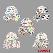 Cotton Newly Born Baby Mitten Cap And Booties Set Multicolor image