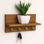 Creative Furniture Modern Wooden Key Holder Shelf With Storage Decorative Wall Organizer image