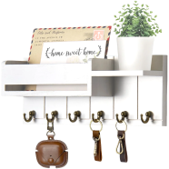 Creative Furniture Rustic Wall Mounted Key Rack And Mail Organizer With Shelf 6 Hooks image