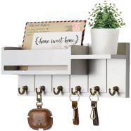 Creative Furniture Rustic Wall Mounted Key Rack And Mail Organizer With Shelf 6 Hooks image