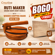 Creative Furniture Ruti Maker (Round Shape Short Handle) With Wooden Chopping Board 8X12 Inch (Buy 1 Get 1 FREE) image