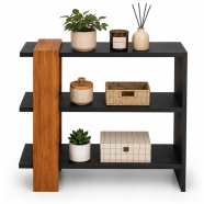 Creative Furniture Wooden Decorative Storage Shelf Black And Natural Wood Finish image