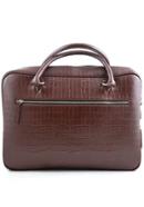 Croco Print Brown Leather Briefcase Bag SB-W16