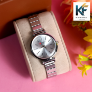 Curren Fashionable White and Pink Dial Analogue Premium Quartz Stainless Steel Chain Watch for Women image