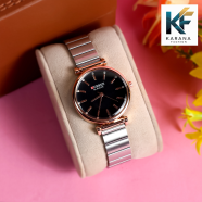 Curren Fashionable White and Pink Dial Analogue Premium Quartz Stainless Steel Chain Watch for Women image