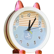 Cute Cat Ear Desktop Analog Alarm Clock Dash Decorative Silent Clock For Kids' Room, Study Table, And Gifting image