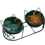 Cute Ceramic Cat Dog Bowl Dish with Iron Stand No Spill Pet Food Water Feeder Cat Ear Shape Cats Small Dogs Pet Bowl image