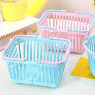 Cute Macaron Color Portable Storage Basket – Pink Girl Heart Design, Desktop Organizer for Stationery and Sundries Accessories