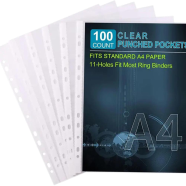 A4 Plastic Punch Pockets Folders 100 Pcs image