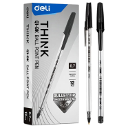 Deli Think 0.7mm Ball Point Pen Black Ink 12Pcs image