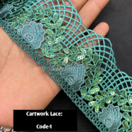 Designer Cartwork Sequin Lace Trim For Dress Accessories image
