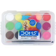 Doms Non-Toxic 15mm Water Colour Cake Set With Paint Brush And Plastic Case image