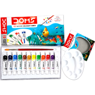 Doms Water Colour Paint 12 Color Tubes box 1pc Brush 1pc Palette for Water Painting image
