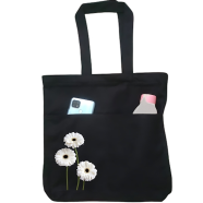 Double Pocket Canvas Tote Bag with Zipper image