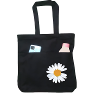 Double Pocket Canvas Tote Bag with Zipper image