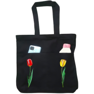 Double Pocket Canvas Tote Bag with Zipper image