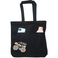 Double Pocket Canvas Tote Bag with Zipper image