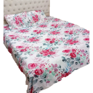 Double Size Flat Cotton Multicolor Ash And White Floral Print Bed Sheet Set - Two Pillow Covers Included image