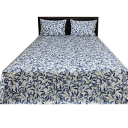 Double Size Flat Cotton Multicolor Ash And White Floral Print Bed Sheet Set - Two Pillow Covers Included image