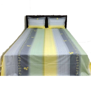 Double Size Flat Cotton Multicolor Ash And White Floral Print Bed Sheet Set - Two Pillow Covers Included image