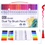 Dual G-DTW/DTB-100 Tips Watercolor Brushes Pen 100 Pcs image