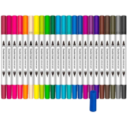 Dual Tip Brush Marker Pens 24 Colors Brush Tip With Fineliner 0.4mm image