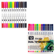 Dual tip brush pen 12 colors dual tip brush marker pens for kids adult calligraphy drawing