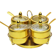 Elegant Dining Table Gold Finish Jar Set For Pickles Chutneys And Spices 4 Pcs icon