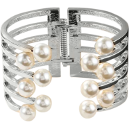 Elegant Silver Tone Cuff Bracelet With Pearl Embellishments 1Pcs image