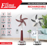 Elima Defender EMKN-1736DH 16 Inch Rechargeable Stand Fan with LED Light, Remote Control and 9 Speed LCD Display image