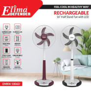 Elima Defender EMKN-1806D 14 Inch Rechargeable Stand Fan with LED Light | AC/DC Powerful Cooling Fan image