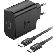 FONENG EU51 PD 25W GaN USB-C Wall Charger With Type-C Cable Black image