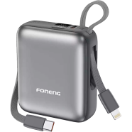 FONENG PX115 10000mAh Mini 22.5W Power Bank with 2 Built-in Cables- Dark Gray image
