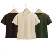 Fabrilife Kids Premium Blank T-Shirt Combo - Chocolate, Cream, Olive image