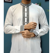 Faizan Shop Zafran Noir White Panjabi image