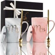 Fantasy Functions Mr. and Mrs. Coffee Mugs. Perfect for Engagement, Bridal Shower, Wedding, Anniversary. Unique, Elegant for Bride To Be. Marble Ceramic Mugs. Wedding gifts for Couple. 14 oz image