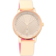 Fastrack Ruffles Quartz Analog With Date Peach Dial Peach Leather Strap Watch For Woman image