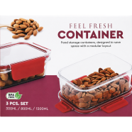 Feel Fresh Food Rectangular PET Food Container 3 Pcs Set 1200 ml, 800 ml and 300 ml image