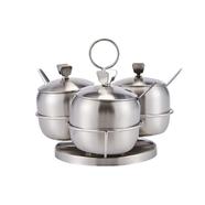 Feeling Mall Pack Of 3 Stainless Steel Sugar Bowl With Lid And Spoon, Stainless Steel Dinner Set (silver, Microwave Safe) image