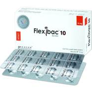Flexibac 10 mg Tablet 1 15's strip icon