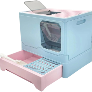 Foldable Cat Litter Box with Scoop, Enclosed Drawer Kitty Potty image