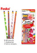 Foska Different Fancy Designs Stationery HB Pencil and Eraser Set image