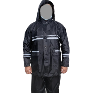 Full Waterproof Reflective Heavy Motorcycle Raincoat Rain Suit With Trouser - Black (1 Set) image