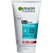 Garnier Pure Active 3‑In‑1 Clay Wash, Scrub And Mask 150ml image