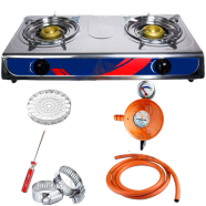Gasoline Complete Kitchen Combo - Gas Regulator 22mm with Meter and Dual Burner Stove 7ft Hose Pipe image
