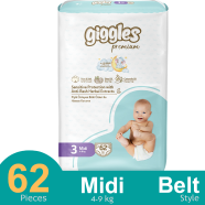 Giggles Premium Belt System Diaper Anti Rash (Midi) (4-9 Kg) (62 Pcs) image