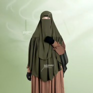 Glam Touch Aania Instant Frill Hijab And Niqab Set | Olive image
