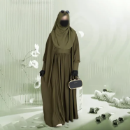 Glam Touch Designer Pleated Kaftan Abaya Boiled Olive image