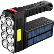 Glimmer Solar Rechargeable Led Flashlight 8 Led And Cob Side Light Usb And Solar Charging Ipx44 Waterproof Portable Torch Black image