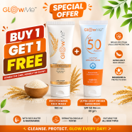 Glow Me Rice Face Wash 100ml With Ultra Light Indian Sunscreen Spf50 Pa Plus Plus Plus 80gm (Buy 1 Get 1 FREE) image